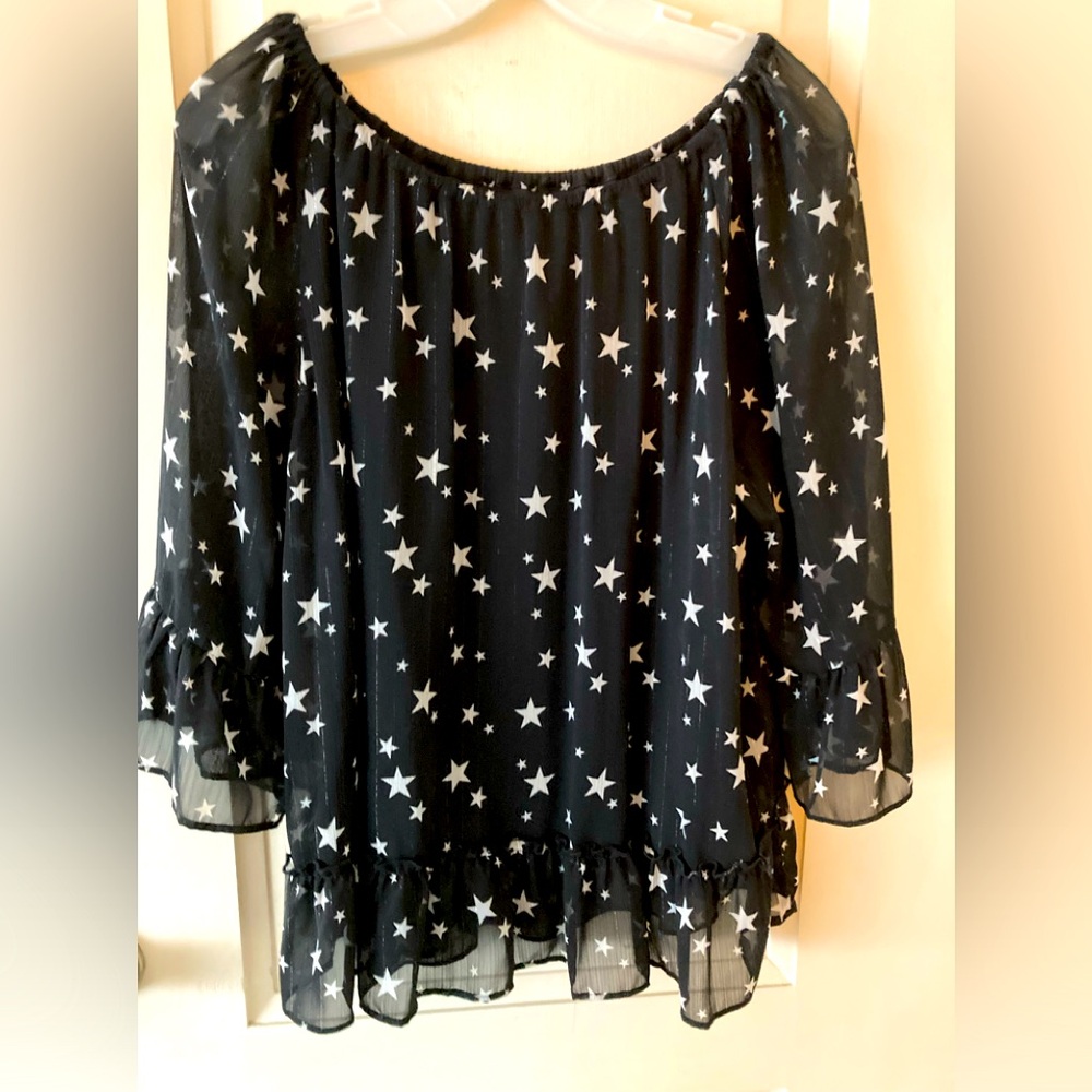 NWT Black with silver stars long sleeve top